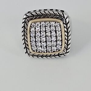 Vintage Sterling Silver & 14k Yellow Gold Signet Sapphire Ring Size 7!